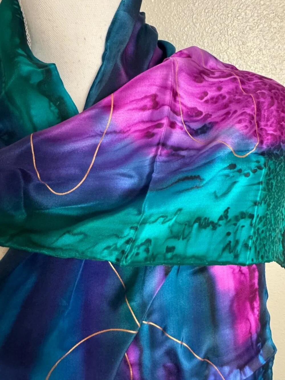 NWOT 100% Silk Abstract Purple & Green & Blue Tie 'Dye